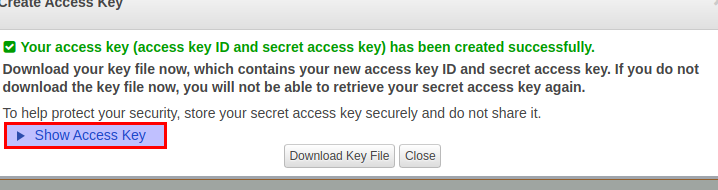 Screenshot of Show access key